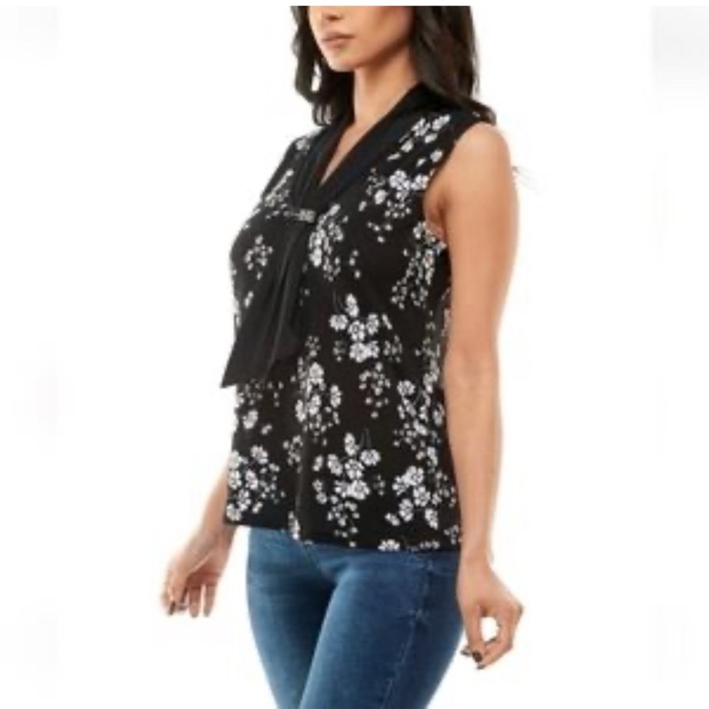 NWT Adrienne Vittadini Floral‎ Sleeveless Draped Scarf Blouse Women’s Size Large